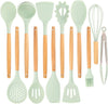 Kitchen Silicone Cooking Utensil 13-Piece Set with Stand, Wood Handles. 4 Colors Available
