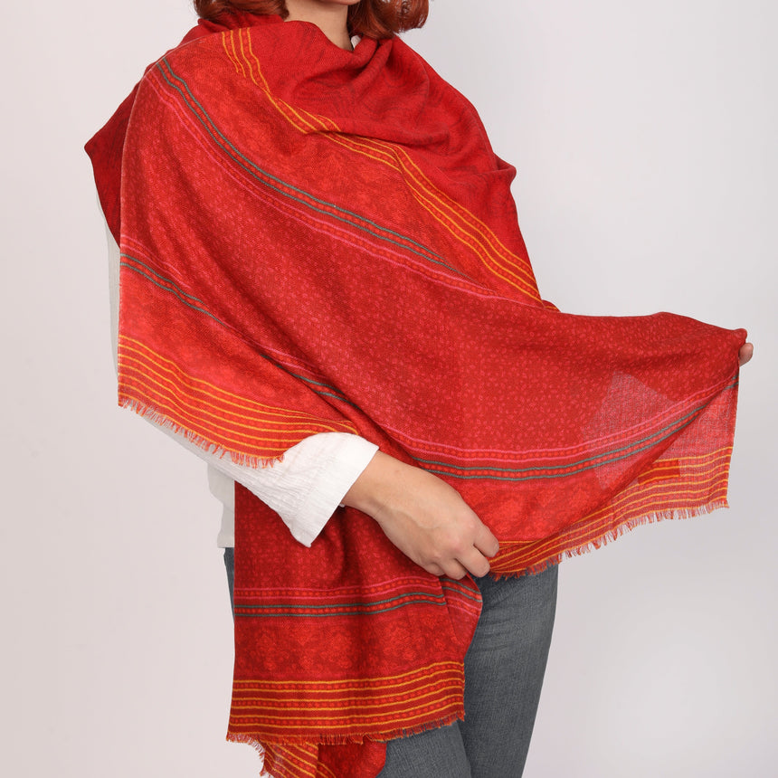 Imperial Red Blended Woolen Unisex Shawl