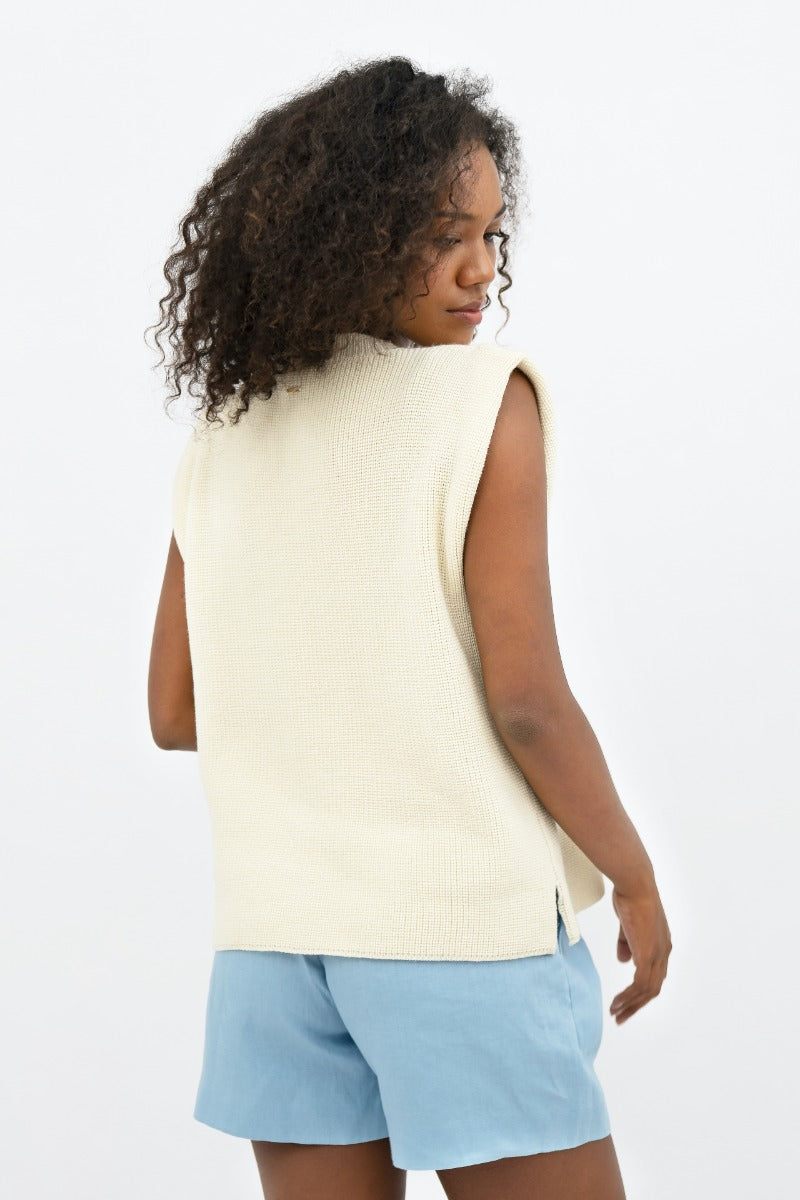 Napoli NAP - High Neck Knitted Top - Porcelain