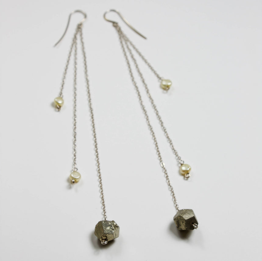 Pyrite Pearl Waterfall Earrings Earrings Jennifer Cervelli Jewelry 